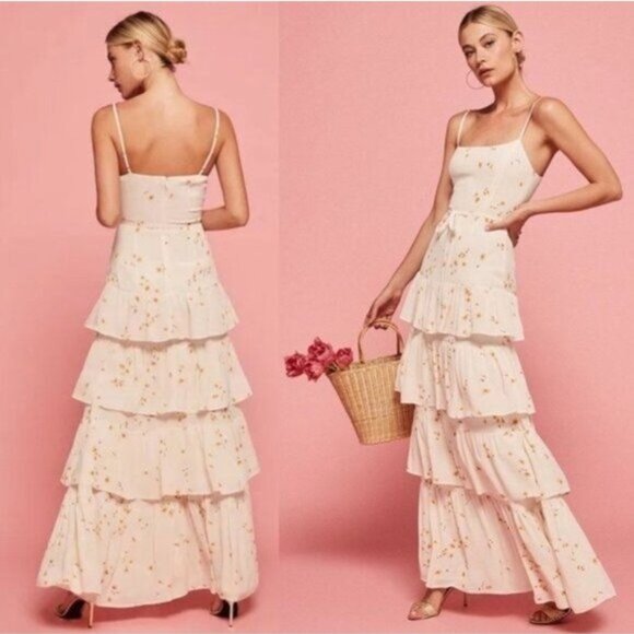 NWT Reformation Foxglove Tiered Ruffle Maxi Dress 2 Opium Floral Georgette - Picture 3 of 12